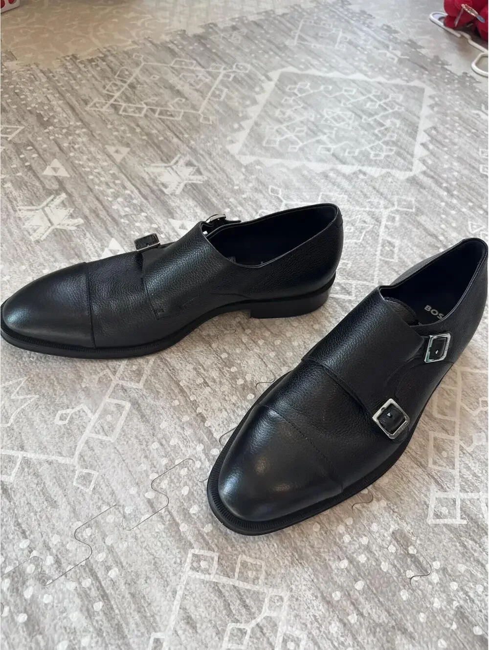 BOSS Black Leather Double Monk Strap Dress Shoes Size 7